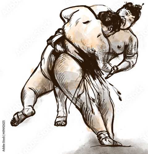 Plakaty Sumo  sumo-pelnowymiarowa-recznie-rysowane-ilustracja-w-stylu-kaligrafii