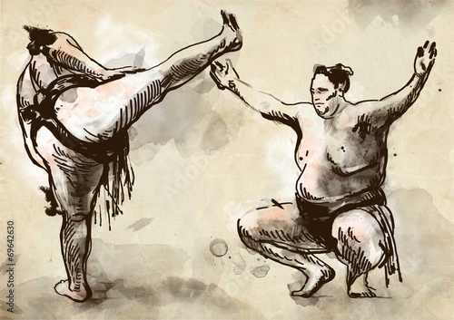 Dekoracja na wymiar  sumo-pelnowymiarowa-recznie-rysowana-ilustracja-w-stylu-kaligraficznym