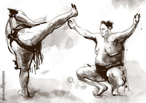 Dekoracja na wymiar  sumo-pelnowymiarowa-recznie-rysowana-ilustracja-w-stylu-kaligraficznym