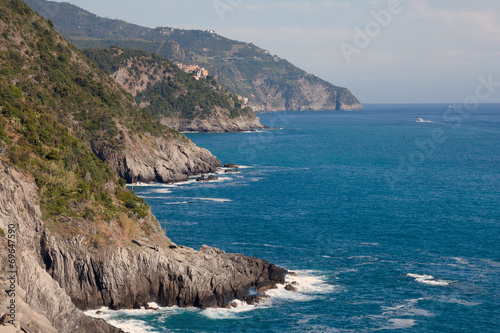 Board z aluminiowym obramowaniem Pięć terre wybrzeże w Liguria, Italy