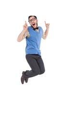 Poster - Happy nerd jumping up and pointing