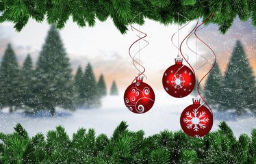 Poster - Composite image of digital hanging christmas bauble decoration