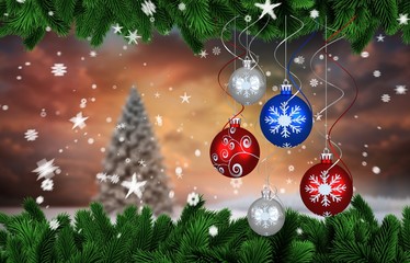 Poster - Composite image of digital hanging christmas bauble decoration