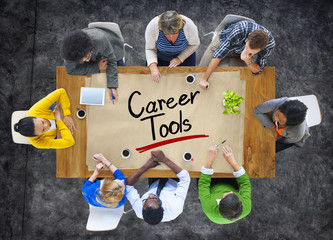 Wall Mural - Multiethnic Group with Career Tools Concept
