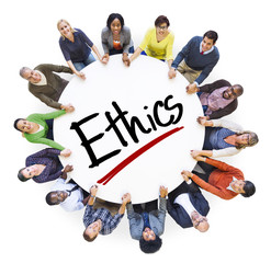 Sticker - Group of People Holding Hands Around Letter Ethics