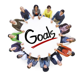 Wall Mural - People Holding Hands Around the Word Goals