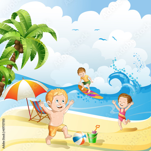 Obraz na płótnie canvas dwuczęściowy "dyptyk" Dzieci bawiące się na plaży
