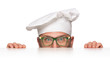 © rangizzz - Funny overweight chef peeking from behind the banner