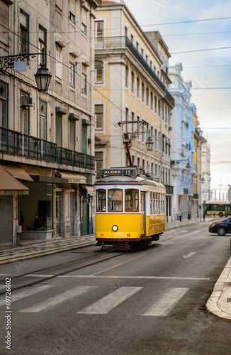 Obraz w ramie Yellow tramway in Lisbon