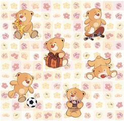 wallpaper with stuffed bear cubs