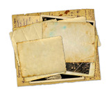 Fototapeta Tulipany - Pile of old photos and letters on white background isolated