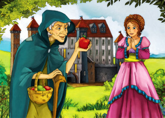 Fototapete - Old witch and young woman