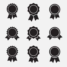 Badge With Ribbons Icon, Vector Set, Simple Flat Design