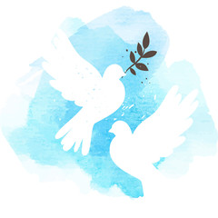 doves on blue background