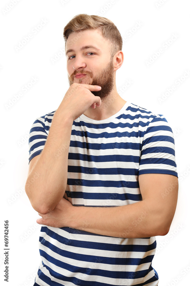Portrait of handsome man with beard isolated on white