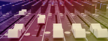 Close-up Of Music Controls Buttons Of Studio Mixer