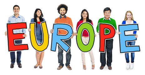Wall Mural - Multiethnic Group of People Holding Letter Europe