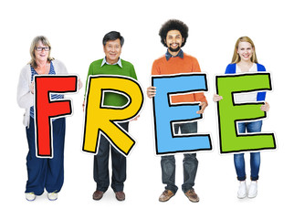 Sticker - Multiethnic Group of People Holding Free