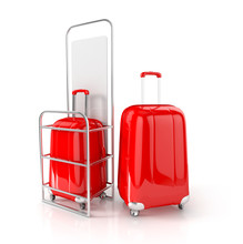 red cabin baggage in allowed dimensions. 3d illustration