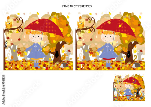 find 10 differences, with solution - autumn/ little gril - Buy this