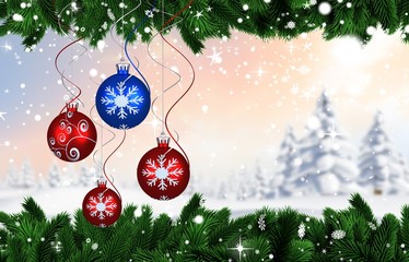 Poster - Composite image of digital hanging christmas bauble decoration