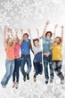 © WavebreakmediaMicro - Composite image of celebrating friends jumping in the air
