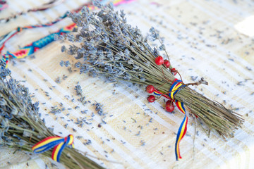 dry lavender bouquet on wooden table