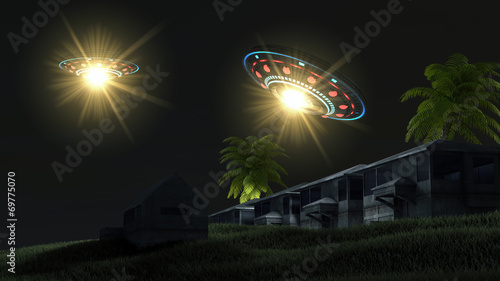 Obraz na płótnie Atak Ufo i uprowadzenie domu