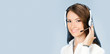 © vgstudio - Support phone operator in headset, on blue