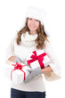 © Di Studio - young woman in fur hat with gift boxes isolated on white