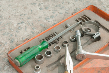 Screwdrivers and nut, tools for car repair