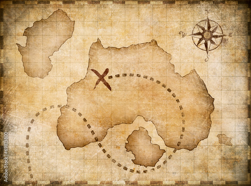 Board z aluminiowym obramowaniem Mapa piratów z zaznaczoną lokalizacją skarbów