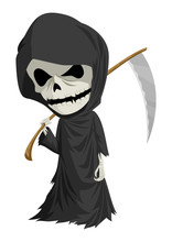 Cartoon Illustration Of Grim Reaper With Scythe