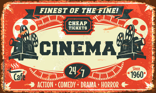 Tapeta ścienna Plakat retro kino grunge. 