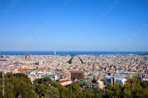 Board z aluminiowym obramowaniem Miasto barcelona z góry