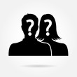 Male & female silhouette icon with question marks-couple concept