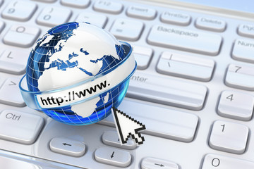 Fototapete - Browser. Internet concept.. Earth on laptop keyboard.