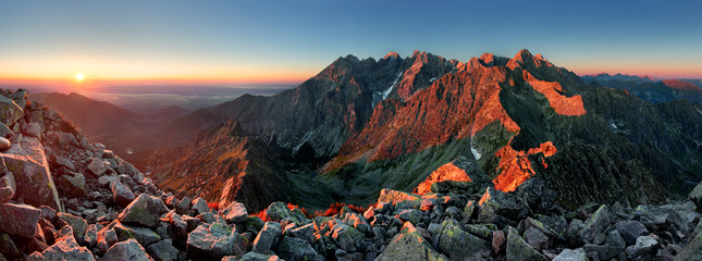 Wall Mural - mountain sunset panorama from peak - slovakia tatras