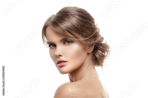 Leinwand Poster Beautiful Blond Woman. Hairstyle and Make-up. Isolated.