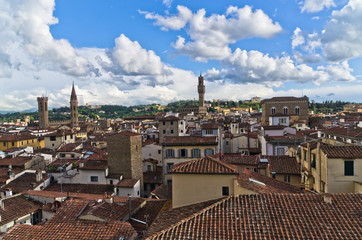 Bird eye panoramic view of Florence from a tower, Tuscany