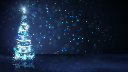 Wall Mural - blue christmas tree of glowing particles loop