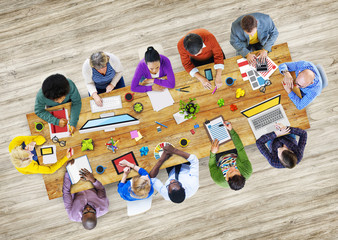 Wall Mural - Diverse People Working in a Photo Illustrated Office