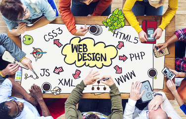 Wall Mural - diverse people working and web design concept