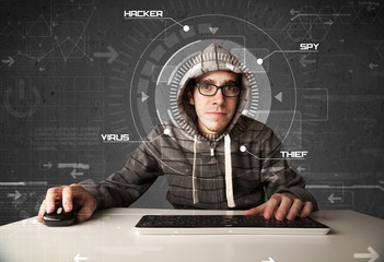 Aufkleber - Young hacker in futuristic enviroment hacking personal informati