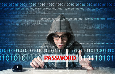Aufkleber - Young geek hacker stealing password