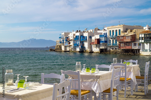 Tapeta ścienna Panoramiczny widok małej wenecji na wyspie mykonos, Grecja