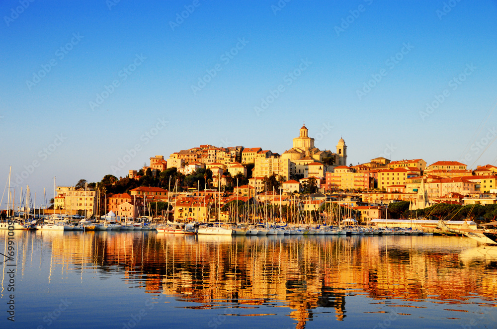 City of Imperia, Liguria, Italy during sunrise - obrazy, fototapety, plakaty 