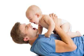 Poster - happy father and baby playing together