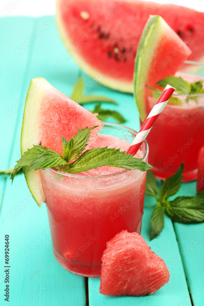 Watermelon cocktail on table, close-up