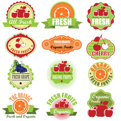 Collection of vintage retro grunge fresh fruit labels badges and